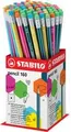 STABILO Bleistift Pencil 160 mit Radierer, 72er Display Härtegrad: HB, farbig lackiert mit weißen Kantenstreifen, - 1 Stück (2160/72-1HB)
