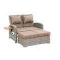 greemotion Rattan-Lounge Bahia Style 3-in-1 mit Teilen aus Teak, Gartensofa mit Bettfunktion, inkl. Hocker, grau/Taupe, ca.117 x 93 x 74 cm