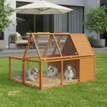 Faltbarer Kaninchenstall Braun mit Freilaufgehege & Abdeckung
