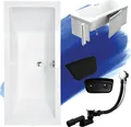 Badewanne Rechteck Set 5in1 190x90 mit Premium Ablaufgarnitur und Füßen GRATIS + Verkleidung (Styropor) + Kopfstütze in Schwarz | BADLAND QUADRO