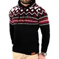 Reslad Strickpullover Reslad Herren Grobstrick Pullover Norweger Winter Kapuzenpullover (1-tlg) Strickpullover Männer Norwegermuster mit Kapuze rot|schwarz S