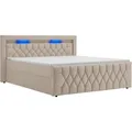 JUSKYS Boxspringbett Leona Samt (180 x 200 cm, Beige)