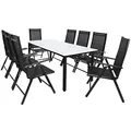 Casaria® Gartenmöbel Set 8 Stühle mit Tisch 190x90cm Aluminium Sicherheitsglas Wetterfest Klappbar Modern Terrasse Balkon Möbel Sitzgruppe Garnitur Bern