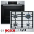 BOSCH Backofen-Set Gas Herdset Einbau Bosch Autark Backofen + GAS Kochfeld Edelstahl, mit 1-fach-Teleskopauszug
