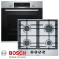 Gas Herdset Einbau Bosch Autark Backofen Umluft + GAS Kochfeld Edelstahl Herd