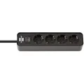 Brennenstuhl Ecolor Steckdosenleiste 4-fach Polierte Oberfläche, 1.5m Kabel, schwarz