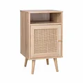 Nachttisch mit Rattangeflecht - Bohème - 40x39x65,8cm - 2 Ebenen - 1 Tür - 1 Ablagefläche - skandinavische Beine