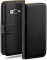 moex Handyhülle für Samsung Galaxy J5 (2015) Hülle Klappbar Book Case Schwarz 5 Zoll, Klapphülle Kartenfach Flip Cover Handytasche Leder Optik Schutzhülle