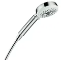 Hansgrohe Handbrause Crometta 100 Multi, 26823400, Duschkopf mit 3 Strahlarten, Strahlartenumstellung Drehscheibe, QuickClean Antikalkfunktion, Brausekopf Ø 11 cm, Weiß-Chrom, 20821 5
