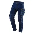 NEO TOOLS Herren Arbeitshose Denim, lang, 8 Pockets, Gr. XS-XXXL, Multifunktionstaschen, verstärkte Nähte, Kniebereich mit Taschen für Knieschoner, Mischgewebe 98% Baumwolle, 2% Elasthan 390 g/m2