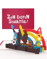 3D Karte „Zum Ersten Schultag!“ - Pop Up Karte zur Einschulung als Einladung, Geldgeschenk, Gutschein, Einladungskarten & Geschenk für die Schultüte – bunte Pop Up Karte für Jungen & Mädchen