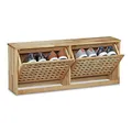 Relaxdays Schuhkipper Walnuss Schuhklapper aus massivem Holz HBT: ca. 38 x 94 x 20 cm Schuhkommode Schuhregal zur Wandmontage moderne Schuhaufbewahrung Flurmöbel Dielenmöbel, natur