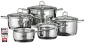 Elo Topf-Set Rubin, Edelstahl 18/10 (Set, 9-tlg., Bratentopf 20cm, Fleischtopf 16/20cm, Kasserolle 16cm, Gemüsetopf24 cm), Induktion