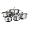 ELO Kochtopfset Rubin, Silber, Metall, 5-teilig, 16 cm,20 cm,16 cm, 1,6 L,3 L,7 L,2,5 L,1,2 L, zylindrisch, 52x28.5x29.5 cm, Messskala, rostfrei, breiter Schüttrand, hitzebeständig, leichte Reinigung, verkapselter Sandwichboden,backofengeeignet, Kochen, Töpfe, Topfsets