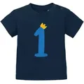 MoonWorks Print-Shirt Baby T-Shirt 1. Geburtstag Zahl 1 mit Krone Geburtstagsshirt Aufdruck blau 92/98 (16-24-Monate)