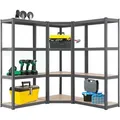 Juskys 3er Metall Regalsystem Easy - 1 Eckregal & 2 Lagerregale - 960 kg - Grau - Grau/Braun
