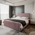 Masseno Boxspringbett ARION 140x200 cm Komplett-Set mit Bonell Matratze und Topper, Polsterbett mit Bettkästen -Rosa, KRONOS 27 - Rosa