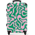 NoBoringSuitcases.com® Großer Koffer - Grün mit rosa abstraktem Muster - Kombinationsschloss TSA - Hartschalen Trolley 4 Rollen - 72 liter - Rei... - Bunt
