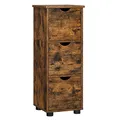 VASAGLE Badezimmerschrank, Aufbewahrungsschrank, Turm mit 3 Schubladen, Schrank mit 3 Ebenen, Säule, 30 x 30 x 80 cm, für Badezimmer, Wohnzimmer, Schlafzimmer, Küche, rustikales Braun BBK150X01