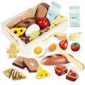 Smartwo Kinderküche Zubehör Holz Lebensmittel zum Schneiden, Spielküche Zubehör Frühstück Set, Küchenzubehör für Rollenspiele, Holzspielzeug Küche 12PCS, Geschenk für Mädchen Jungen ab 3 Jahre