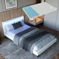 Juskys Polsterbett Paris - 120x200 cm - Bettgestell inkl. LED-Beleuchtung, Lattenrost & Matratze - weiß - Kunstleder - Einzelbett Jugendbett