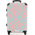 NoBoringSuitcases.com® Großer Koffer - Rosa mit blauem abstraktem Muster - Kombinationsschloss TSA - Hartschalen Trolley 4 Rollen - 72 liter - Re... - Bunt