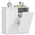 Wäscheschrank, Badschrank mit 2 Wäschekörben, Griffen, Lamellentüren, Weiß
