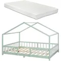 [en.casa] Hausbett, Mintgrün, Weiß, Textil, Kiefer, 120x200 cm, Kinder- & Jugendzimmer, Kindermöbel, Kinderbetten, Hausbetten