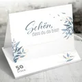 Tischkarten Hochzeit 50x 'Schön, dass du da bist' – Florales Design Eukalyptus Grün Gold, Platzkarten für Hochzeit, Geburtstag, Taufe, Kommunion, stilvolle Tischdeko – Design Edition