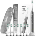 Aquasonic - Vibe Series Ultra-Whitening elektrische Zahnbürste | ADA akzeptierte Zahnbürste, 8 Bürstenköpfe & Reiseetui, 40.000 VPM Motor & kabelloses Laden - 4 Modi mit Smart Timer Charcoal Metallic