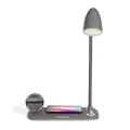 Nachttischlampe LED Dimmbar in Grau mit Induktion Ladefunktion und Bluetooth Lautsprecher - Kabelloses Ladegerät Qi Ladestation mit Licht - Wireless Charger Drahtloses Schnellladen für Schreibtisch