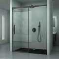 Mai & Mai Duschabtrennung Nischentür Schwarz 100x195cm Nischenschiebetür 6mm ESG-Sicherheitsglas inkl. Soft-Close Teramo12K
