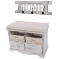 Mendler Garderobe mit Sitzbank Kommode mit 2 Körben 42x62x33cm, Shabby-Look, Vintage ~ Variantenangebot 30441