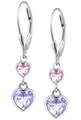 Limana Paar Ohrhänger 925 Silber Herz hängende Brisur Ohrringe für Kinder Mädchen rosa lila (Geschenk Weihnachten Geburtstag Nikolaus Ostern Weihnachtsgeschenk), Kinderohrringe Mädchenohrringe Kinderschmuck Schmuck