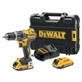 DEWALT Schlagbohrschrauber mit Brushless XR-Motor, inklusive zwei 18V 2,0Ah Lithium-Akkus, einem Multivoltage-Ladegerät und einem TSTAK-Koffer, DCD796D2-QW