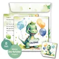 TOBJA Einladungskarten 10 Einladungskarten Dino inkl Umschläge und Sticker, Kindergeburtstag Junge Geburtstag Einladung Kinder