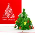 Pop-Up Karte "Tannenbaum - klassisch" in rot als Weihnachtskarte oder Geschenkkarte zum Advent oder Weihnachten mit englischem Schriftzug