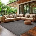 Outdoor Teppich Wetterfest Terrasse Balkon Garten Küchenteppich Einfarbiges Design Flachgewebe Sisal Look Waschbarer Teppich Verschiedene Große :... - Schwarz