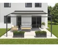 SOLUNA Pergola mit Stoffdach 3,5x4 Stoff Dessin A131 Gestell RAL 7016 anthrazitgrau Antrieb Links inkl. Motor, Wandschal