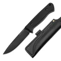 Böker SOLINGEN® DBK Bushfriend 2000 Allblack - Suvival Bushcraft-Messer schwarz mit Leder-Scheide feststehend - Pfadfinder Fahrtenmesser 42a konform - Outdoor Batoning Knife mit 11 cm Ceracoat Blade