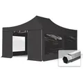 4x6 M Faltpavillon Professional Alu 50mm, Seitenteile Mit Panoramafenstern, Schwarz