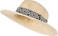 styleBREAKER Damen Panama Sonnenhut Einfarbig mit Stoff Hutband mit Azteken Muster, Strohhut, Schlapphut, Sommerhut, Fedora Hut 04025046, Farbe:Beige