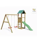 Fungoo Spielturm "Lucas" natur mit Doppelschaukel, Rutsche und Holzdach