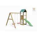Fungoo Spielturm "Lucas", natur, mit Doppelschaukel, Rutsche und Holzdach
