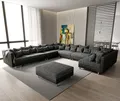 DELIFE Wohnlandschaft Clovis, XXL Schwarz mit Hocker Ottomane Links Wohnlandschaft Modulsofa