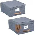Relaxdays - Aufbewahrungsbox 2er Set, Je 12 L, Faltbox Mit Deckel, Ordnungsbox Aus Stoff, Faltbarer Regalkorb, Griff, Grau