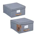 Relaxdays Aufbewahrungsbox 2er Set, je 12 l, Faltbox mit Deckel, Ordnungsbox aus Stoff, Faltbarer Regalkorb, Griff, grau