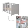 roba 2 in 1 Babybett 60 x 120 cm - Gitterbett & Beistellbett 6-fach Höhenverstellbar - 5 Schlupfsprossen - Holz grau / taupe