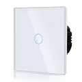 BSEED Touch Lichtschalter aus Glas, Modern Schalter Unterputz, Wandschalter mit LED Hinterlicht (Kein Neutralleiter erforderlich), KEIN WLAN, 86mm 1 Fach 1 Weg Weiß