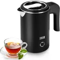 LEBENLANG Wasserkocher Reisekocher, schwarz, 0,5 Liter, 600 Watt, mit Edelstahlgehäuse
